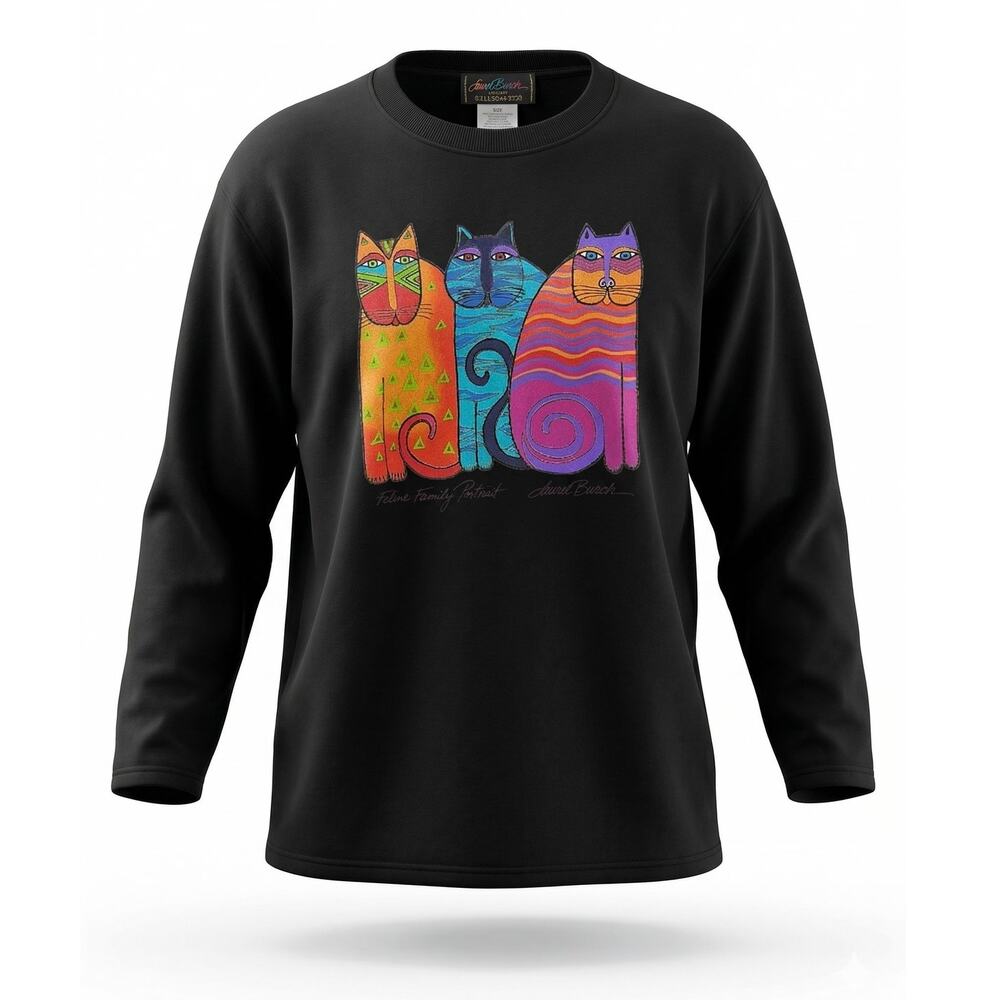Laurel Burch Womens M Artsy Eclectic Maximalist Y2K Dopamine Cat Sweatshirt